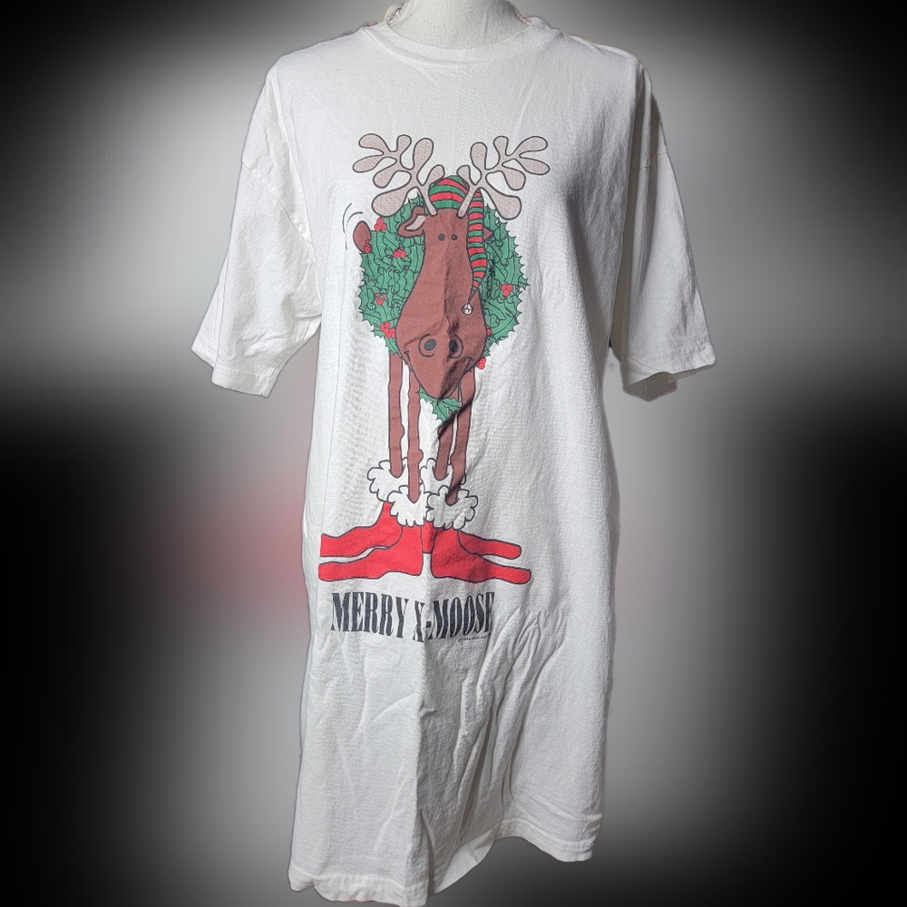 1996 Doze Clothes Christmas Moose Merry X-Moose Night Shirt Sleepwear One Size